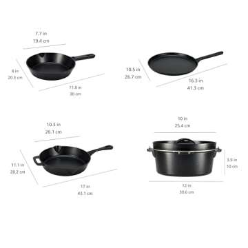 Amazon Basics Pre-Seasoned Cast Iron 5 Pieces Kitchen Pots and Pans Cookware Set, Black, 14.17 x 12.2 x 10.63 in