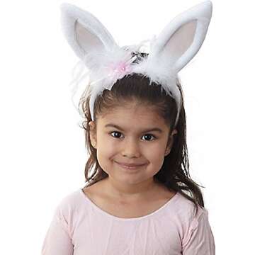 Amscan Festive White Bunny Ears Headband (1 Pc.) - Premium Fabric - Perfect for Parties, Cosplay & J...