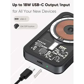 YOOZER Magnetic Battery Pack 5000mAh Magnetic Wireless Portable Charger 18W USB-C Transparent Power Bank with Foldable Stand for iPhone 13/13 Pro/13 Pro Max/12/12 Pro/12 Pro Max