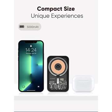 YOOZER Magnetic Battery Pack 5000mAh Magnetic Wireless Portable Charger 18W USB-C Transparent Power Bank with Foldable Stand for iPhone 13/13 Pro/13 Pro Max/12/12 Pro/12 Pro Max