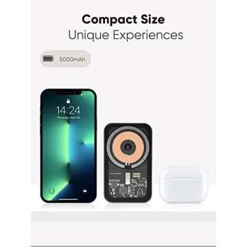 YOOZER Magnetic Battery Pack 5000mAh Magnetic Wireless Portable Charger 18W USB-C Transparent Power Bank with Foldable Stand for iPhone 13/13 Pro/13 Pro Max/12/12 Pro/12 Pro Max
