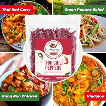 Authentic Red Thai Chili Peppers, 5 oz. Bag, Genuine Hot Red Whole Pepper Chilis, Dried Fresh for Co...