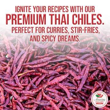 Authentic Red Thai Chili Peppers, 5 oz. Bag, Genuine Hot Red Whole Pepper Chilis, Dried Fresh for Cooking Traditional Asian Foods, Soups, and Curry by Amazing Chiles & Spices