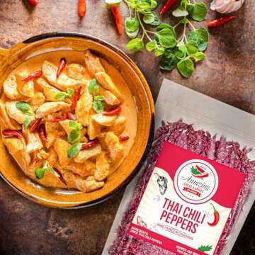 Authentic Red Thai Chili Peppers, 5 oz. Bag, Genuine Hot Red Whole Pepper Chilis, Dried Fresh for Cooking Traditional Asian Foods, Soups, and Curry by Amazing Chiles & Spices