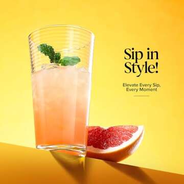 Glaver's Drinking Glasses Set of 10 Highball Glass Cups, Premium Quality 17 Oz. Coolers, Ribbed Glassware. Ideal for Water, Juice, Cocktails, and Iced Tea. Dishwasher Safe.