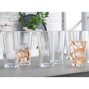 Glaver's Drinking Glasses Set of 10 Highball Glass Cups, Premium Quality 17 Oz. Coolers, Ribbed Glassware. Ideal for Water, Juice, Cocktails, and Iced Tea. Dishwasher Safe.