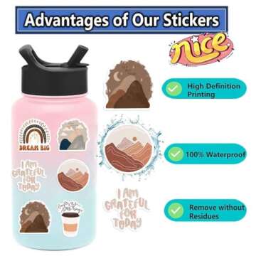 Vintage Inspirational Stickers 50Pcs, Boho Motivational Aesthetic Stickers for Women Adults Kids Teen Teachers, Retro Vinyl Waterproof Positive Decals for Laptop Water Bottles Phone Scrapbook Journal