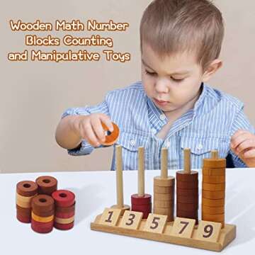 Xylolin Montessori Toys for Toddlers, Wooden Math Number Blocks Counting and Manipulative Toys, Basic Math Game Preschool Learning Educational Materials for Toddlers Kids 2 3 4 5 Years