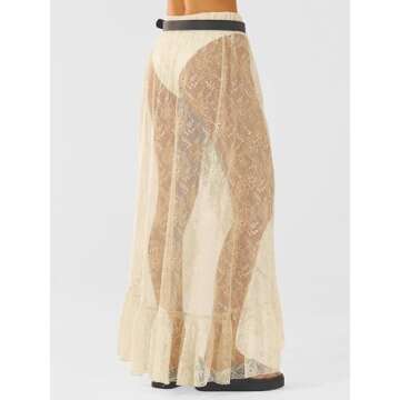 Cicy Bell Womens Lace Maxi Skirt Summer High Low Asymmetrical Sheer Y2K Sexy Beach Cover-up Long Skirts Beige