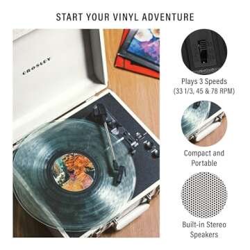 Crosley CR6019F-SA Executive Vintage Bluetooth in/Out 3-Speed Portable Suitcase Vinyl Record Player Turntable, Sand
