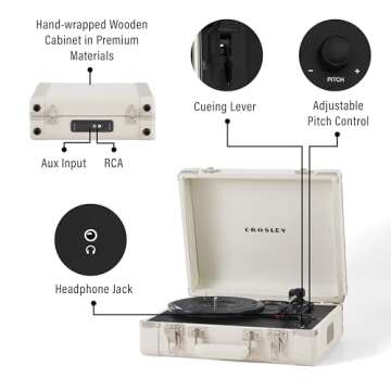 Crosley CR6019F-SA Executive Vintage Bluetooth in/Out 3-Speed Portable Suitcase Vinyl Record Player Turntable, Sand