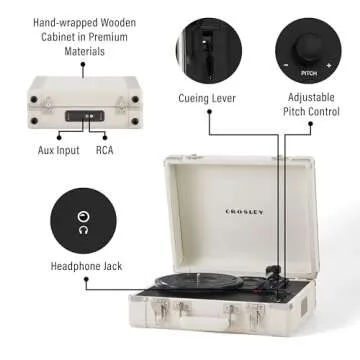 Crosley CR6019F-SA Executive Vintage Bluetooth in/Out 3-Speed Portable Suitcase Vinyl Record Player Turntable, Sand