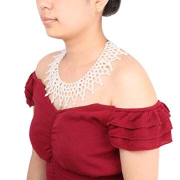 kilofly 2pc Women's White Faux Pearl Beaded False Collar Necklace Fashion Choker