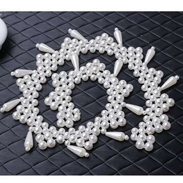 kilofly 2pc Women's White Faux Pearl Beaded False Collar Necklace Fashion Choker