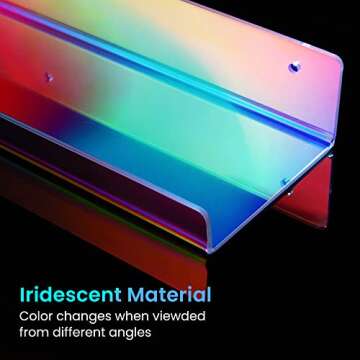 upsimples 4 Pack Acrylic Shelves for Wall Storage, 15" Floating Bookshelves for Kids, Nail Polish Holder, Perfume Display Shelf Organizer for Bathroom, Bedroom, Living Room, Iridescent