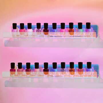 upsimples 4 Pack Acrylic Shelves for Wall Storage, 15" Floating Bookshelves for Kids, Nail Polish Holder, Perfume Display Shelf Organizer for Bathroom, Bedroom, Living Room, Iridescent
