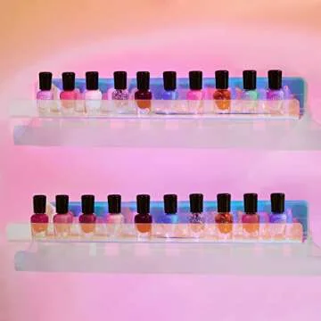 upsimples 4 Pack Acrylic Shelves for Wall Storage, 15" Floating Bookshelves for Kids, Nail Polish Holder, Perfume Display Shelf Organizer for Bathroom, Bedroom, Living Room, Iridescent