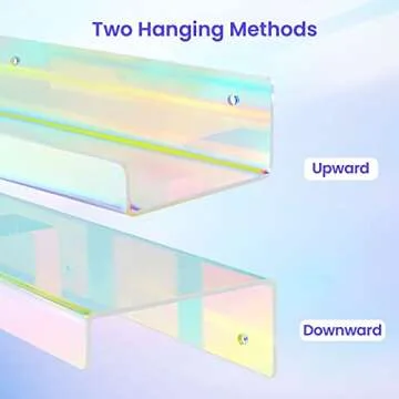 upsimples 4 Pack Acrylic Shelves for Wall Storage, 15" Floating Bookshelves for Kids, Nail Polish Holder, Perfume Display Shelf Organizer for Bathroom, Bedroom, Living Room, Iridescent