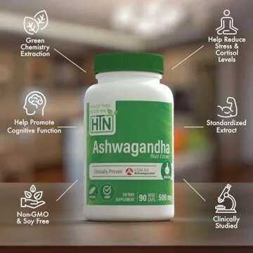 Health Thru Nutrition Ashwagandha 500mg KSM­66® 90 Capsules | Stress, Mood, Focus, & Energy | Clinically Proven and Organic Root-Only Whitania Somnifera Extract | Non-GMO, Gluten & Soy Free