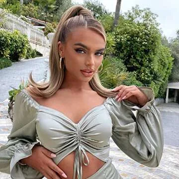 SEIKEA 20" Ponytail Extensions Clip in Wrap Around for Women 90's Styles Retro Flipped Pony Tail Straight Synthetic Hairpiece Clip on Hair Extension Color Black