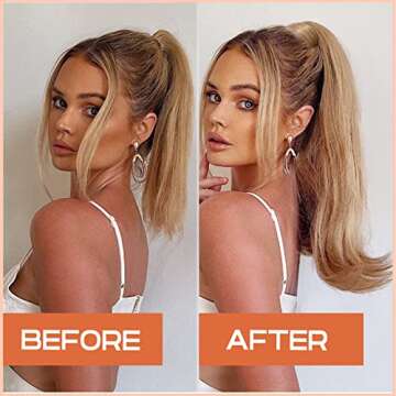 SEIKEA 20" Ponytail Extensions Clip in Wrap Around for Women 90's Styles Retro Flipped Pony Tail Straight Synthetic Hairpiece Clip on Hair Extension Color Black