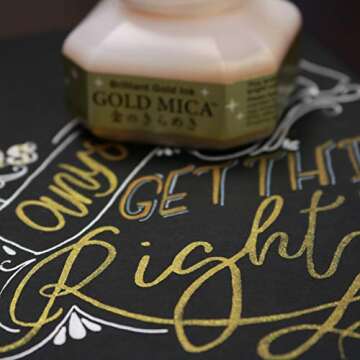 Kuretake Gold MICA Ink, for dip Pen, Brush, Artist, Non Toxic Paints, Metallic, 60ml, Ideal for Illustration, Lettering, Drawing, Writing, outlining on Bright and Dark Colored Papers