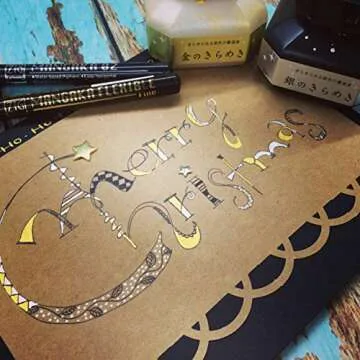 Kuretake Gold MICA Ink, for dip Pen, Brush, Artist, Non Toxic Paints, Metallic, 60ml, Ideal for Illustration, Lettering, Drawing, Writing, outlining on Bright and Dark Colored Papers