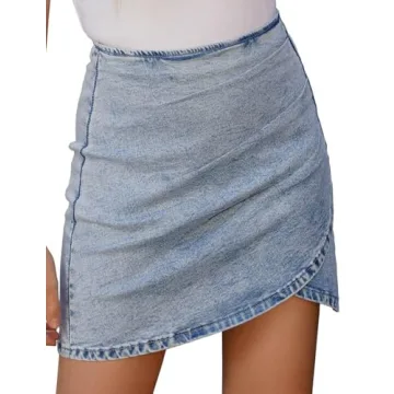 Vetinee Modern Tulip Hem Denim Skirt for Summer Style