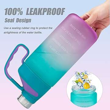 EAILGORL Water Bottles with Motivational Time Marker & Straw Leakproof BPA Free Reusble Flip Top Water Bottle for Sports and Fitness Enthusiasts (A4-Green/Purple Gradient)