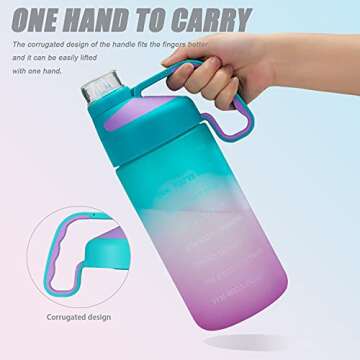 EAILGORL Water Bottles with Motivational Time Marker & Straw Leakproof BPA Free Reusble Flip Top Water Bottle for Sports and Fitness Enthusiasts (A4-Green/Purple Gradient)