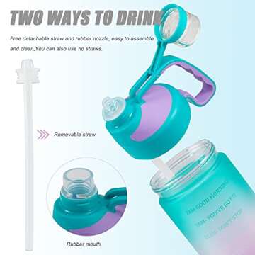 EAILGORL Water Bottles with Motivational Time Marker & Straw Leakproof BPA Free Reusble Flip Top Water Bottle for Sports and Fitness Enthusiasts (A4-Green/Purple Gradient)