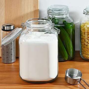 Ollieroo 106oz Square Glass Jars with Airtight Lid, Large Mason Jars, Wide Mouth Storage Containers ...