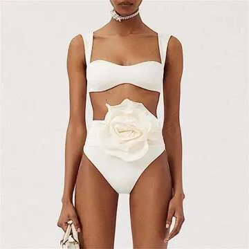 KITKI Women's High Waist 3D Rose Flower Bikini