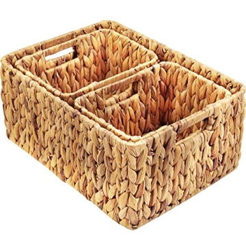 HOONEX Water Hyacinth Storage Baskets - Handwoven, Eco-Friendly Organizers Set of 3