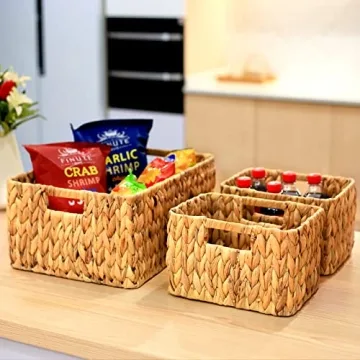 HOONEX Water Hyacinth Storage Baskets Set of 3 Stylish Organizers