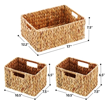 HOONEX Water Hyacinth Storage Baskets Set of 3 Stylish Organizers