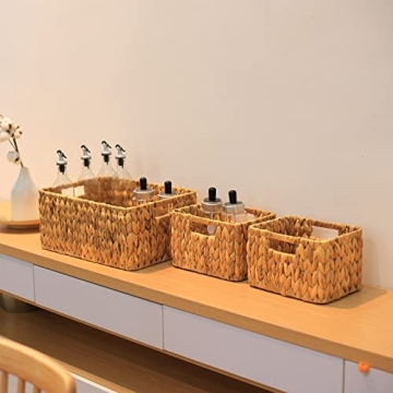 HOONEX Water Hyacinth Storage Baskets Set of 3 Stylish Organizers