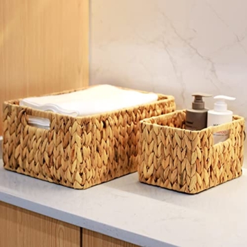 HOONEX Water Hyacinth Storage Baskets Set of 3 Stylish Organizers