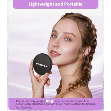 wobsion Travel Compact Mirror,Portable 1x/10x LED Makeup Mirror with Magnification,Handheld 2-Sided ...