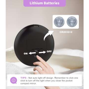 wobsion Travel Compact Mirror,Portable 1x/10x LED Makeup Mirror with Magnification,Handheld 2-Sided Pocket Mirror, 3.5in Small Mirror for Purse,Handbag,Gift,Black