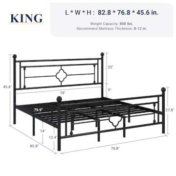Allewie King Size Metal Platform Bed Frame with Victorian Vintage Headboard and Footboard/Mattress F...