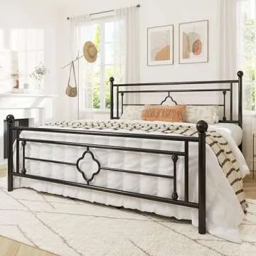 Allewie King Size Metal Platform Bed Frame with Victorian Vintage Headboard and Footboard/Mattress Foundation/Under Bed Storage/No Box Spring Needed/Noise-Free/Easy Assembly, Black