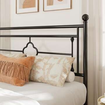 Allewie King Size Metal Platform Bed Frame with Victorian Vintage Headboard and Footboard/Mattress Foundation/Under Bed Storage/No Box Spring Needed/Noise-Free/Easy Assembly, Black