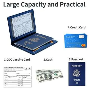 Passport Holder Cover Wallet Case RFID Blocking Leather Card Slot Travel Accessories Documents Organizer Protector for Women Men, Navy Blue