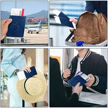 Passport Holder Cover Wallet Case RFID Blocking Leather Card Slot Travel Accessories Documents Organizer Protector for Women Men, Navy Blue