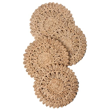 Laquedecraft 13.8" Round Corn Husk Placemats Set