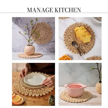 Laquedecraft 13.8" Round Corn Husk Placemats Set