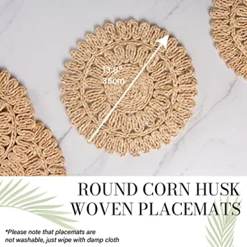 Laquedecraft 13.8" Round Corn Husk Placemats Set
