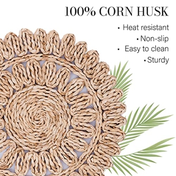 Laquedecraft 13.8" Round Corn Husk Placemats Set