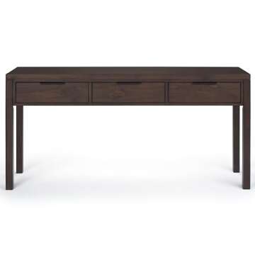 SIMPLIHOME Hollander SOLID WOOD 60 inch Wide Wide Console Sofa Entryway Table in Warm Walnut Brown with Storage, 3 Drawers , for the Living Room, Entryway and Bedroom